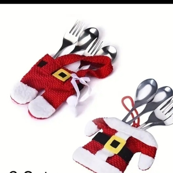 Eight (8)!!  Christmas Cutlery Holders, Ornaments. 4 Santa Pants, 4 Suits, NEW - Picture 5 of 12
